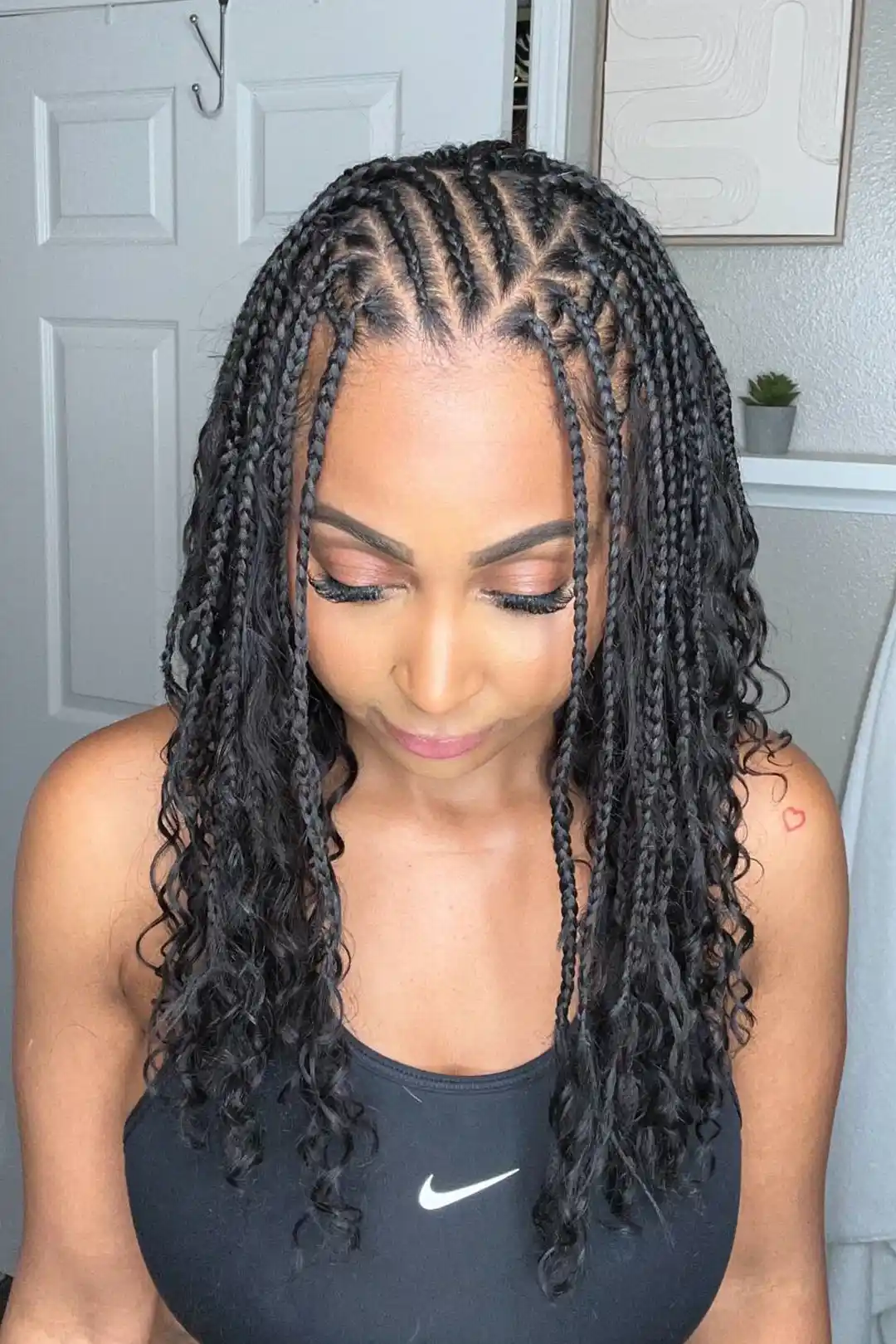10 Inch Short Boho Bob Crochet Box Braids with Human Hair Curls BB01 - Image 2