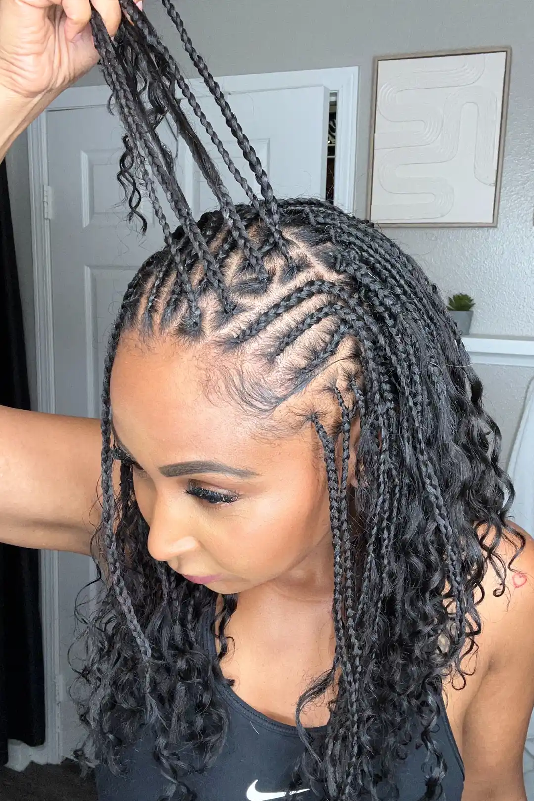 10 Inch Short Boho Bob Crochet Box Braids with Human Hair Curls BB01 - Image 4