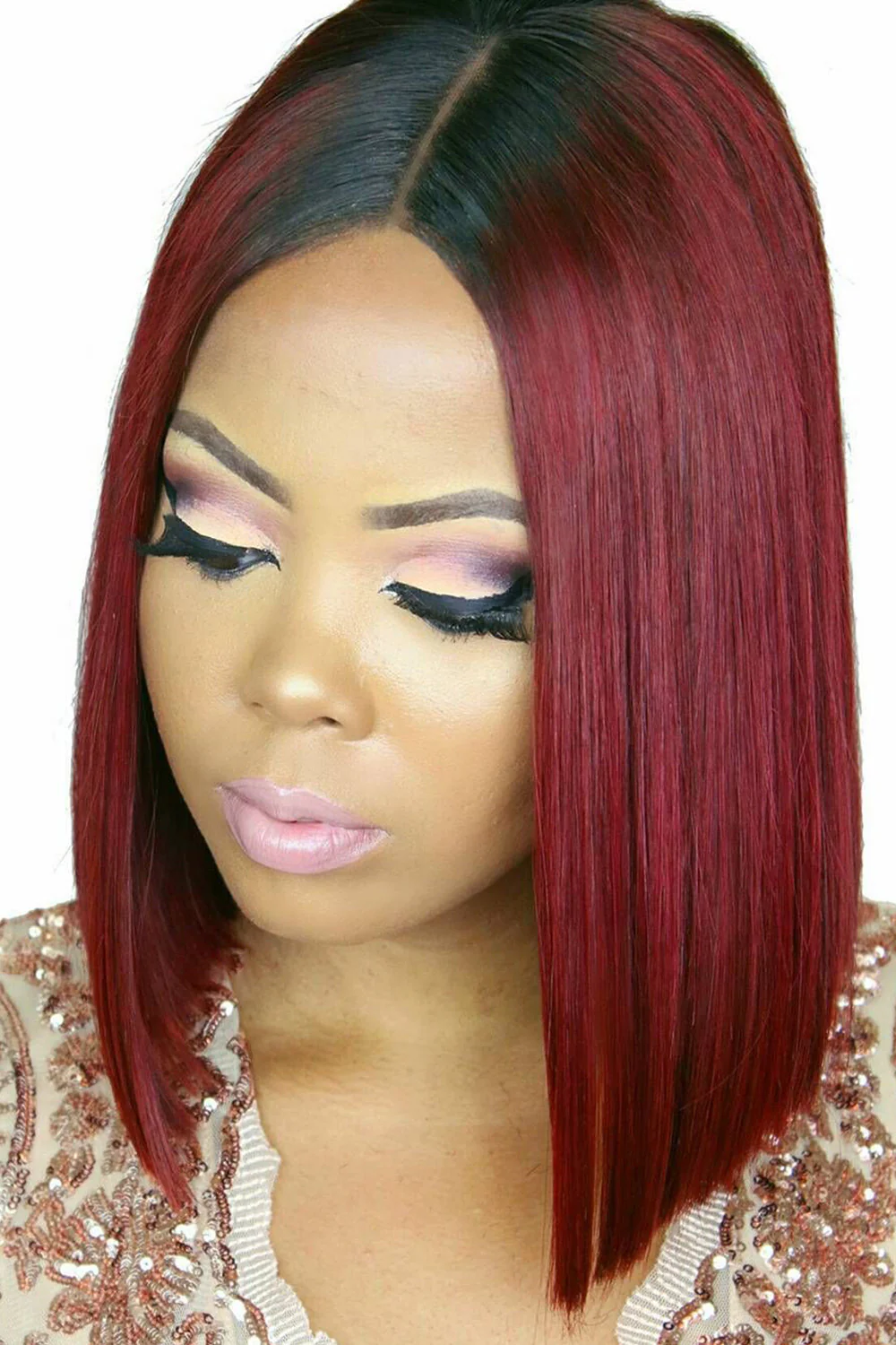 13x6 1B/Red Dark Root Lace Front Wig Straight Bob Human Hair PB54 - Image 4