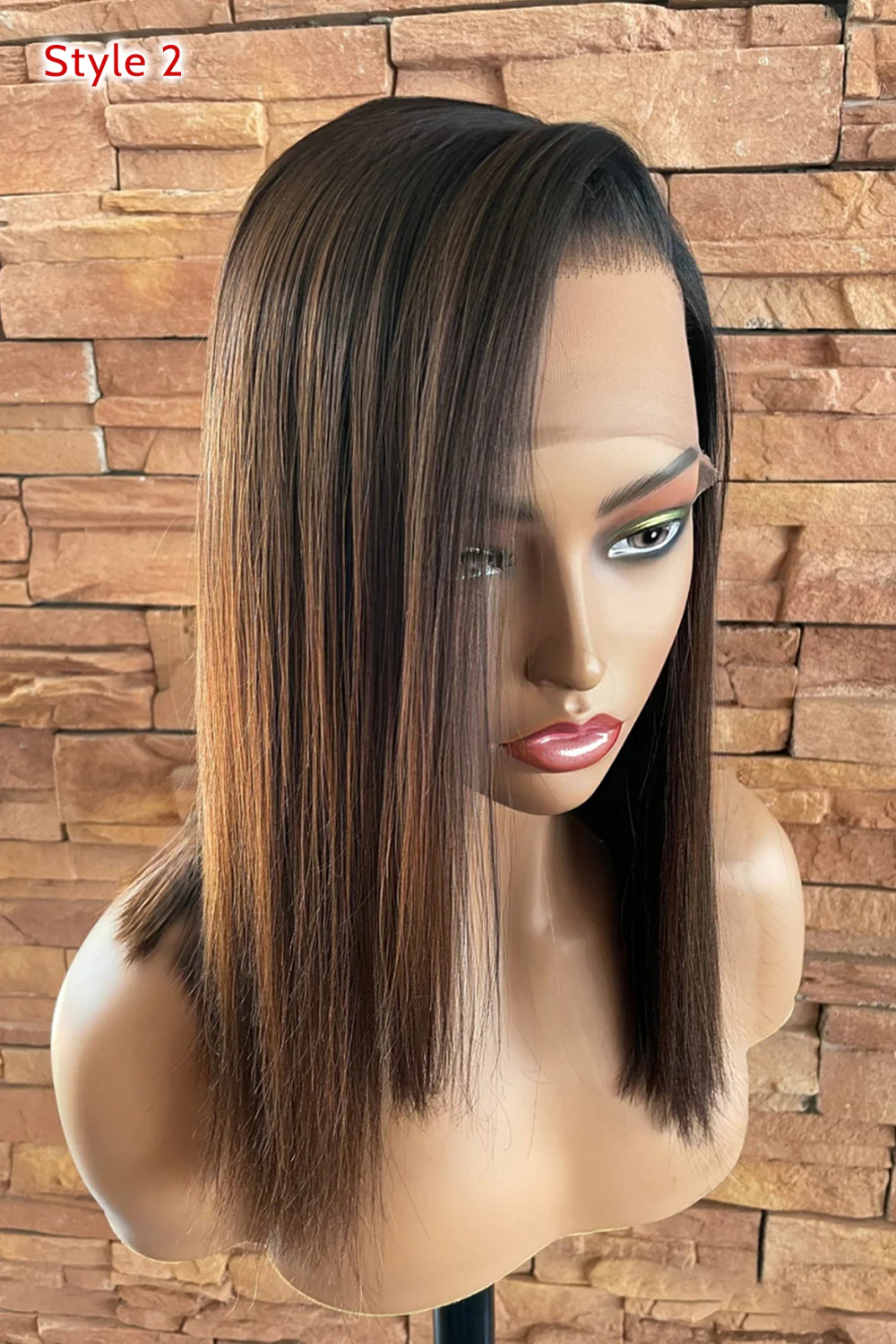 Glueless 13x6 HD Lace Wig14 Inch Bob Ombre Brown Wave Fake Scalp - Image 5