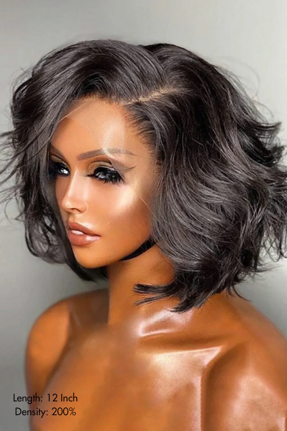 Black Beach Wave Bob Wig 13x6 Glueless HD Lace Fake Scalp - Image 2