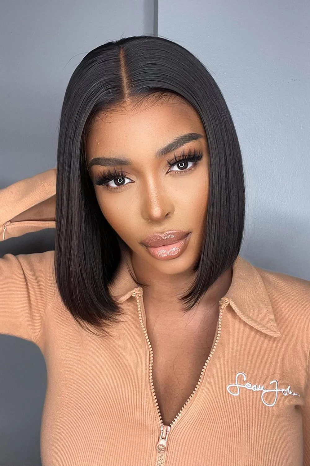 Glueless Hd Lace Front Short Wig Black Blunt Cut Bob Fake Scalp - Image 4