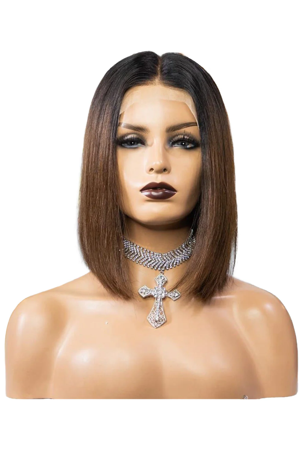 13x6 Short Lace Front Wigs Shoulder Length Dark Root Brown Bob - Image 3