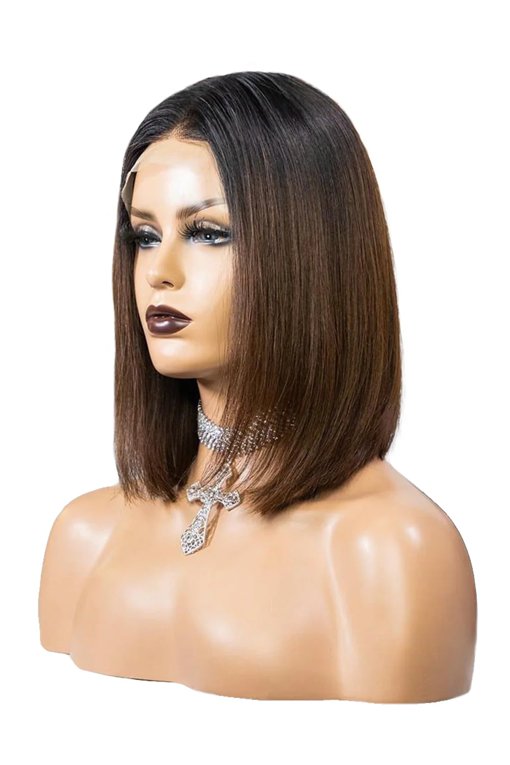 13x6 Short Lace Front Wigs Shoulder Length Dark Root Brown Bob - Image 4