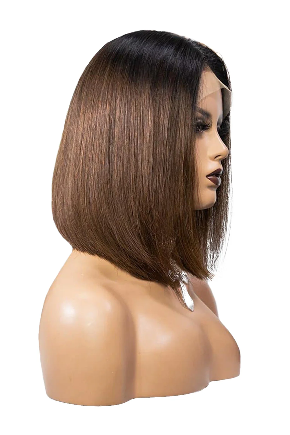 13x6 Short Lace Front Wigs Shoulder Length Dark Root Brown Bob - Image 5