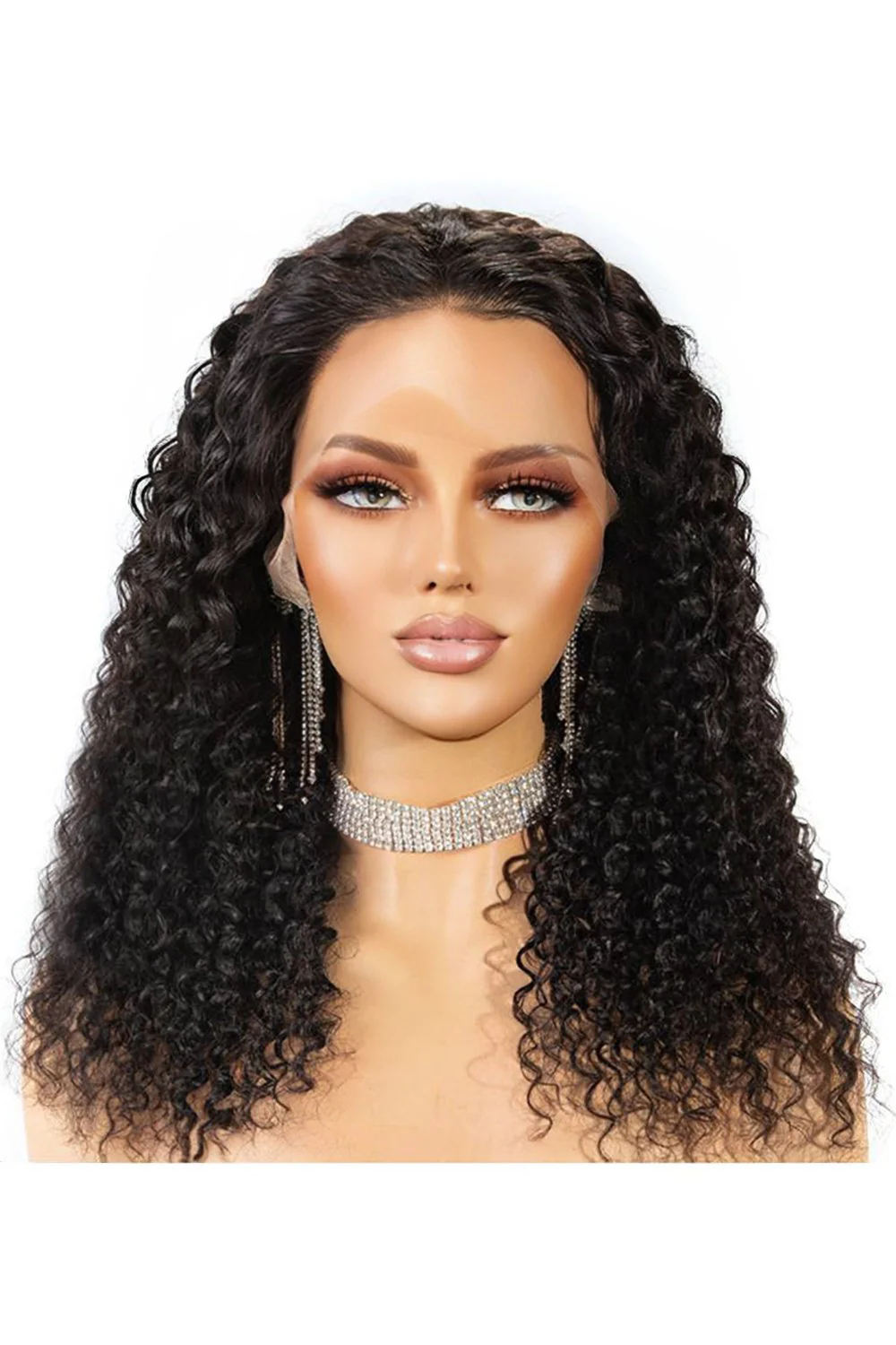 13x4 Full Frontal Lace Wigs Glueless Curly Black Hair Pre-plucked - Image 2