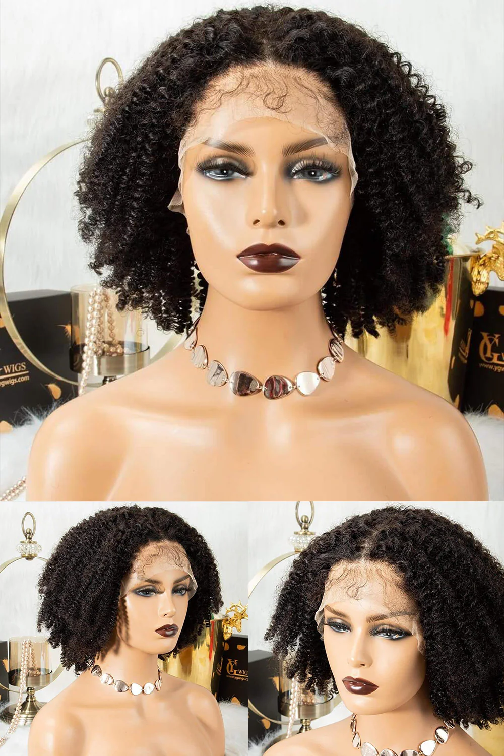 13x4 Full Lace Frontal Kinky Curly Afro Wigs Black Human Hair - Image 5