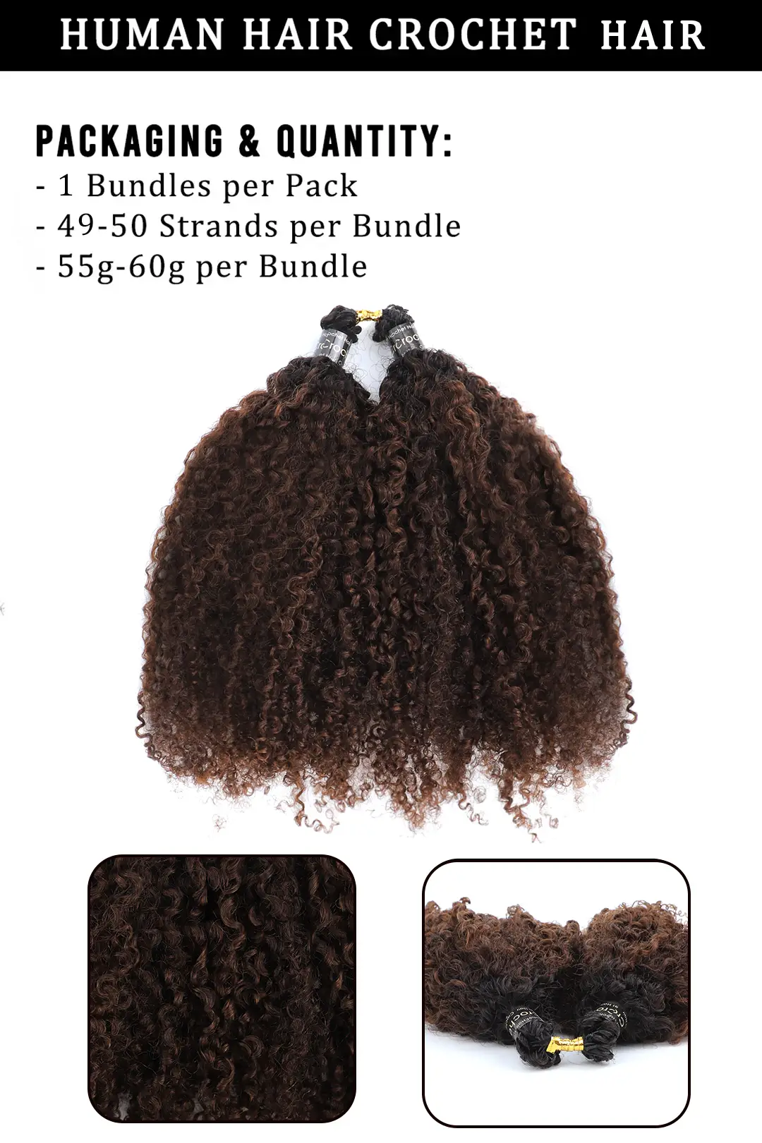 Double Drawn T1B/4 Ombre Color Tight Curly Feather Crochet Human Hair - Image 7