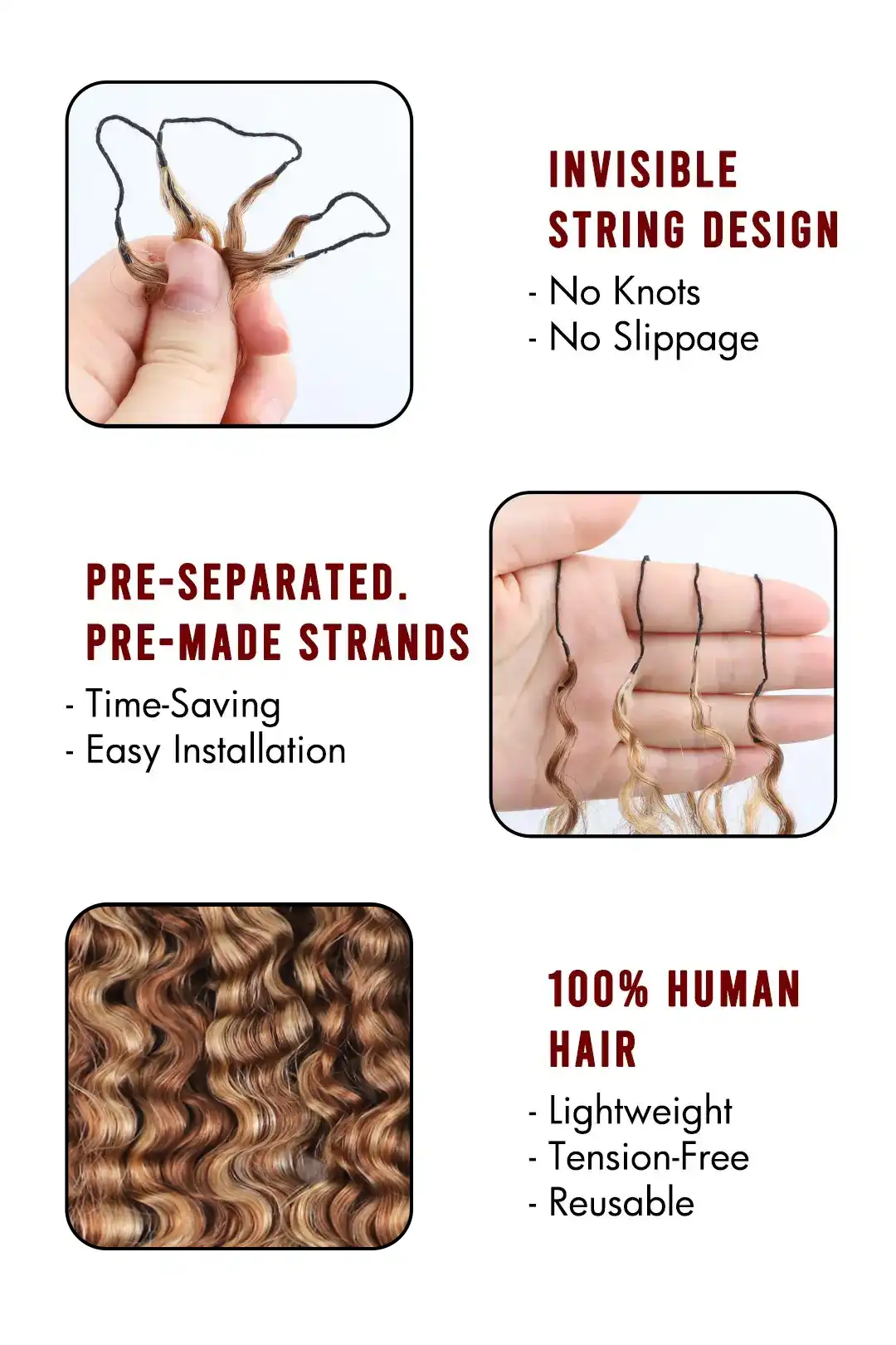 #27/30 Mixed Color Burmese Curly with Spiral Curls Crochet Miracle Knots Hair - Image 4