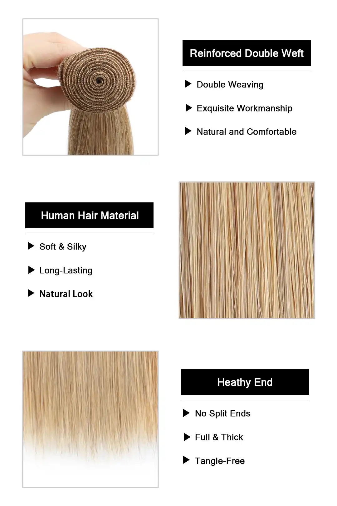 #27 Honey Blonde Brazilian Hair Bundles Sew in Extensions Straight - Image 5