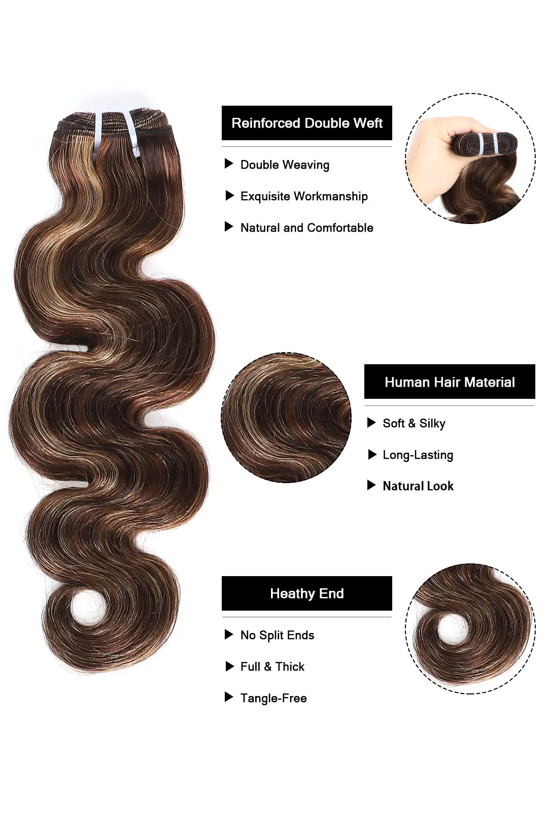#4/27/30 Piano Color Cambodia Virgin Hair Bundles Body Wave - Image 3