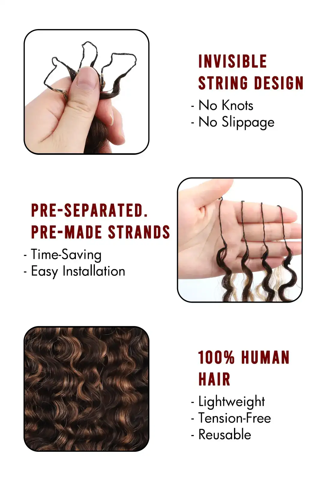 #4/30 Mixed Color Burmese Curly with Spiral Curls Crochet Miracle Knots Hair - Image 4