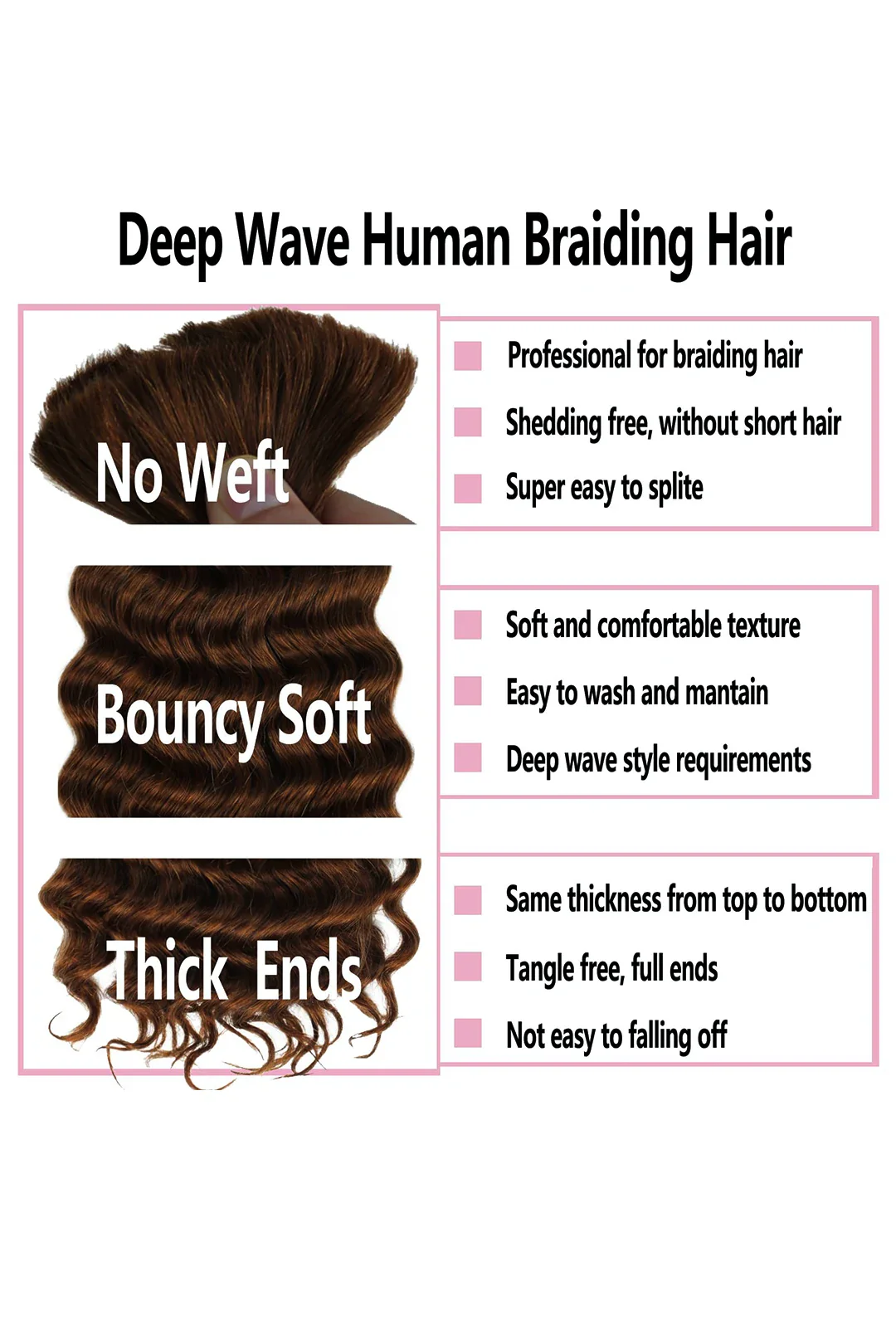 #4 Dark Brown Deep Wave Bulk Human Hair For Braiding BU21 - Image 7