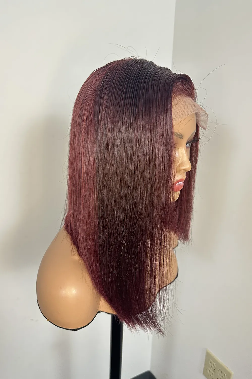 5x5 Closure 14 Inch Blunt Cut Burgundy Side Part Asymmetrical Bob - Image 4