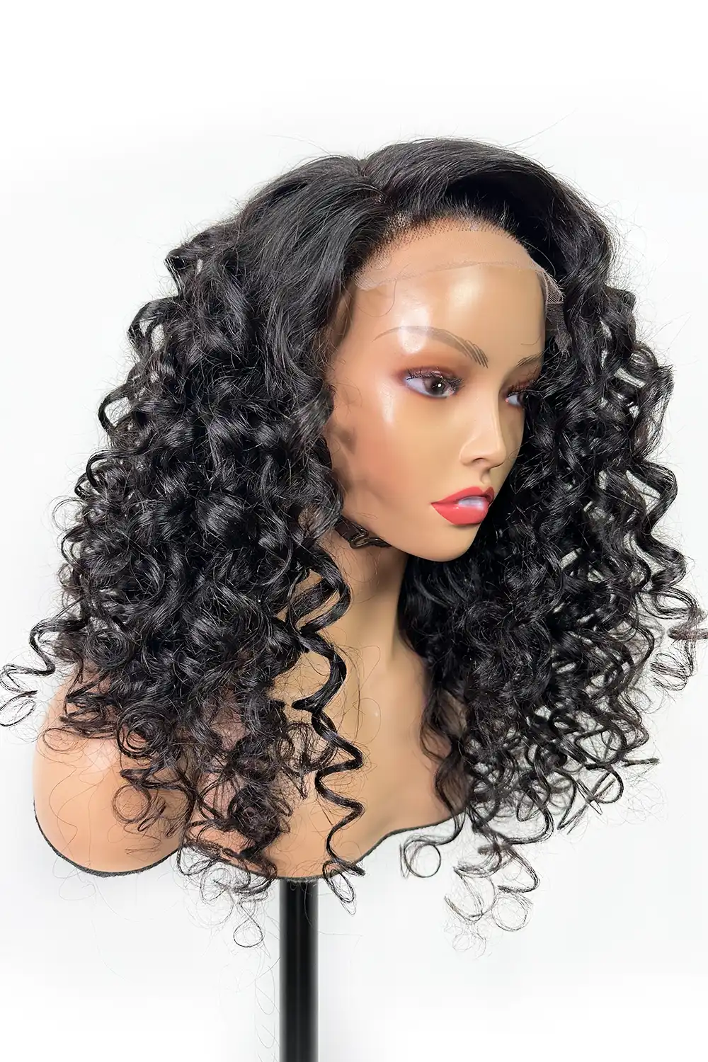 5x5 Guleless HD Lace Closure Wig Side Part Curly Black Hair - Image 2
