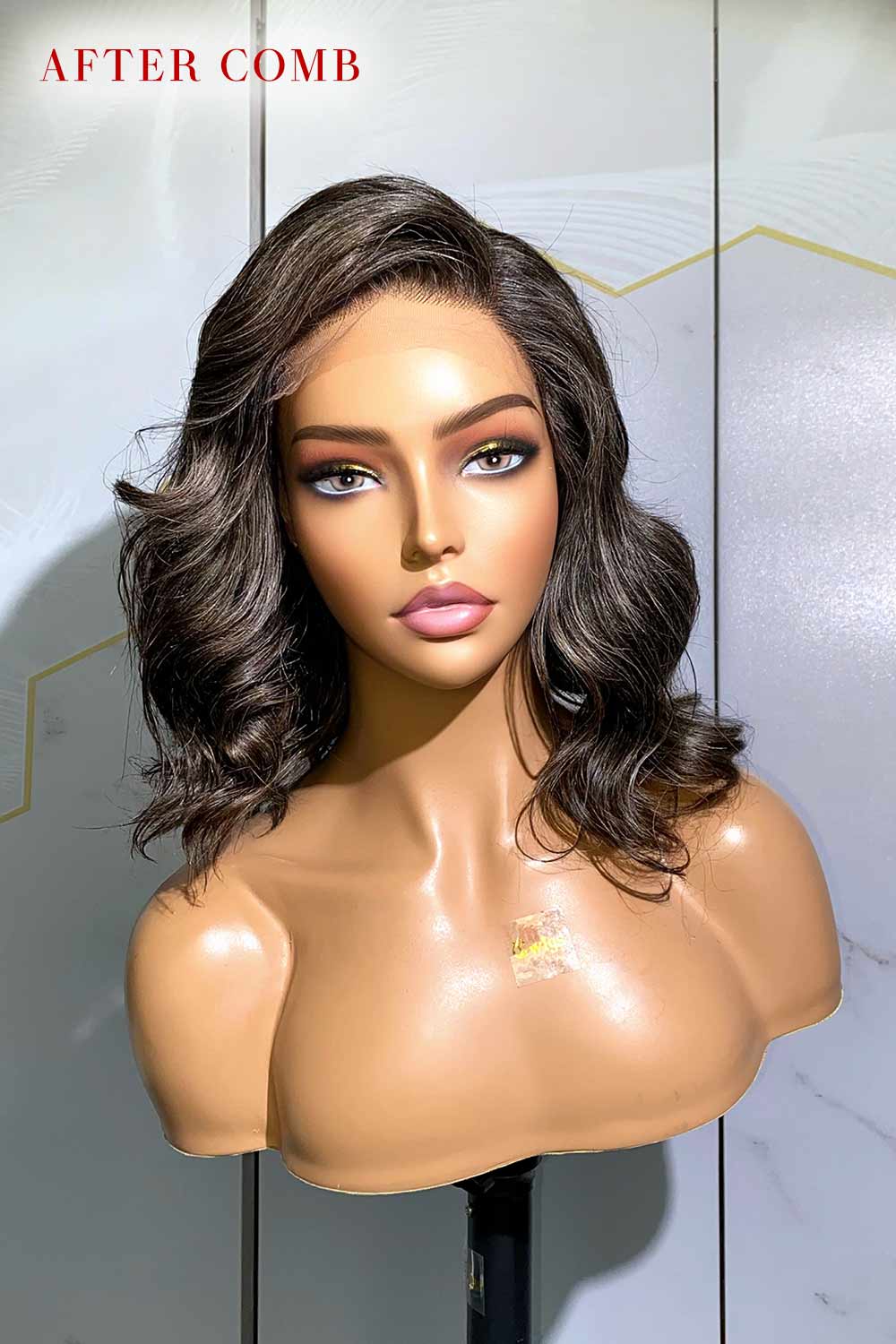 5*5 HD Lace Short Wavy Salt & Pepper Bob Wig For Lady - Image 3