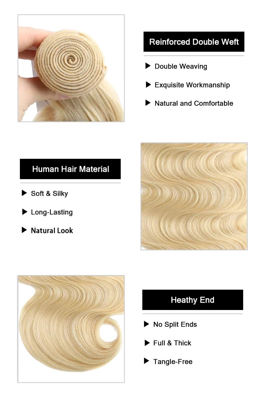 613 Blonde Bundles Sew-in Extensions Body Wave Brazilian Hair - Image 3