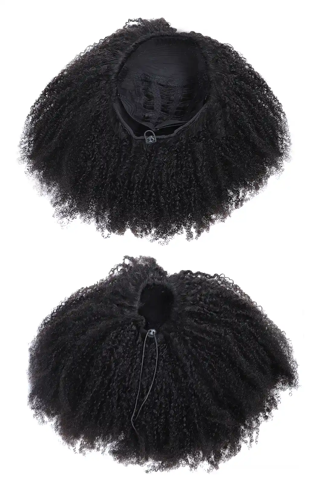 Afro Kinky Curly Half Wig Flexible Fit Drawstring Human Hair Seamless Wig - Image 4