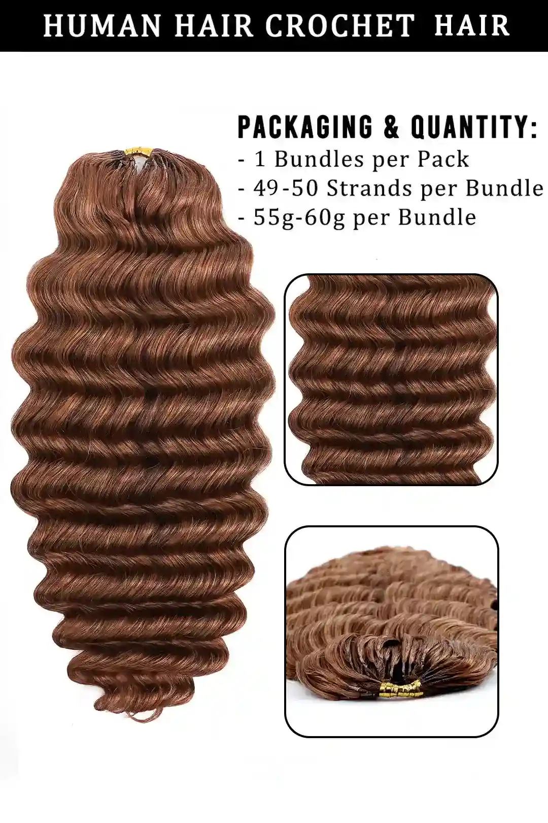 Auburn Brown #30 Deep Wave Feather Crochet Miracle Knots Human Hair - Image 5