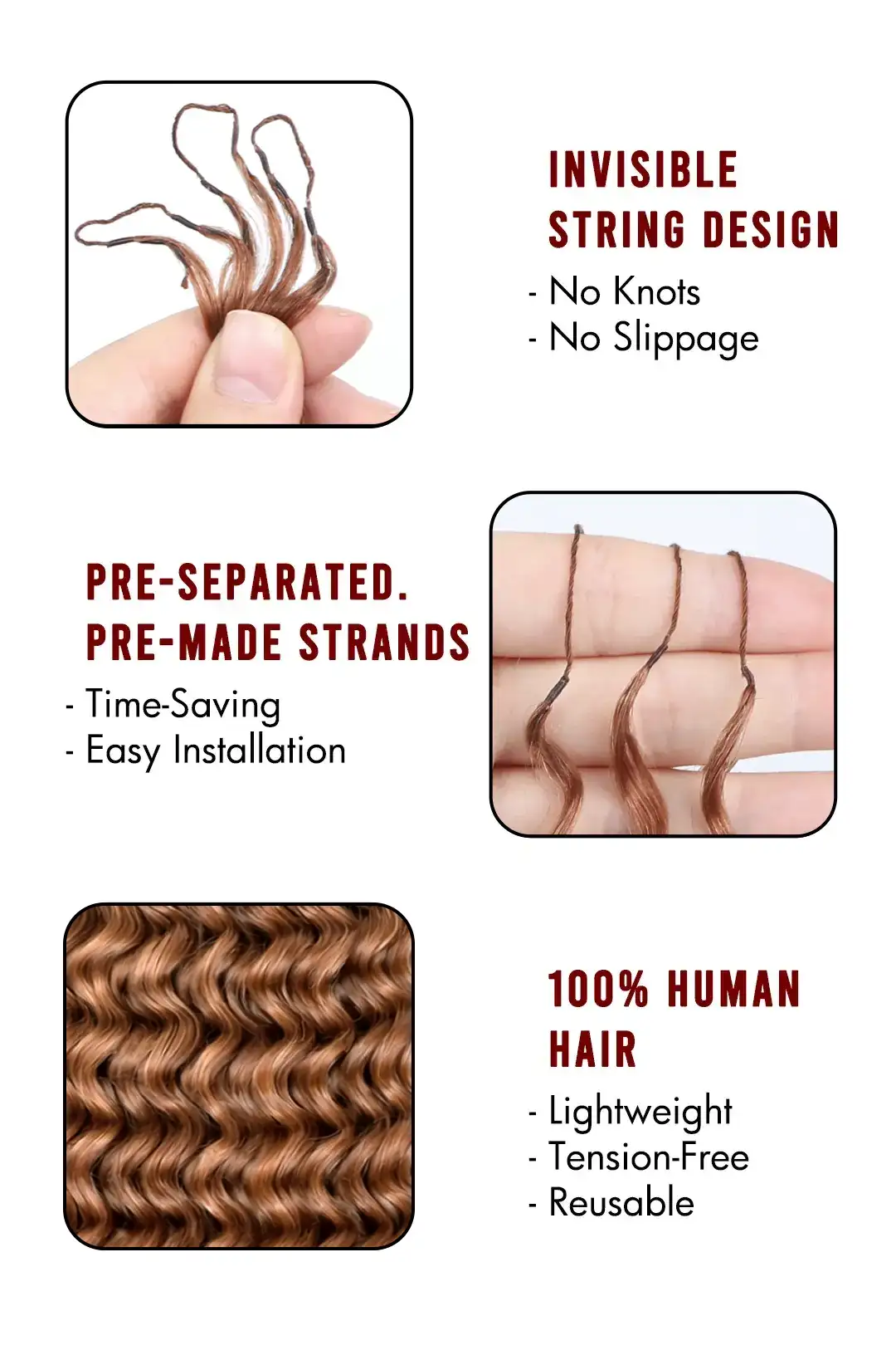 Auburn Brown #30 Water Wave Feather Crochet Miracle Knots Hair - Image 5