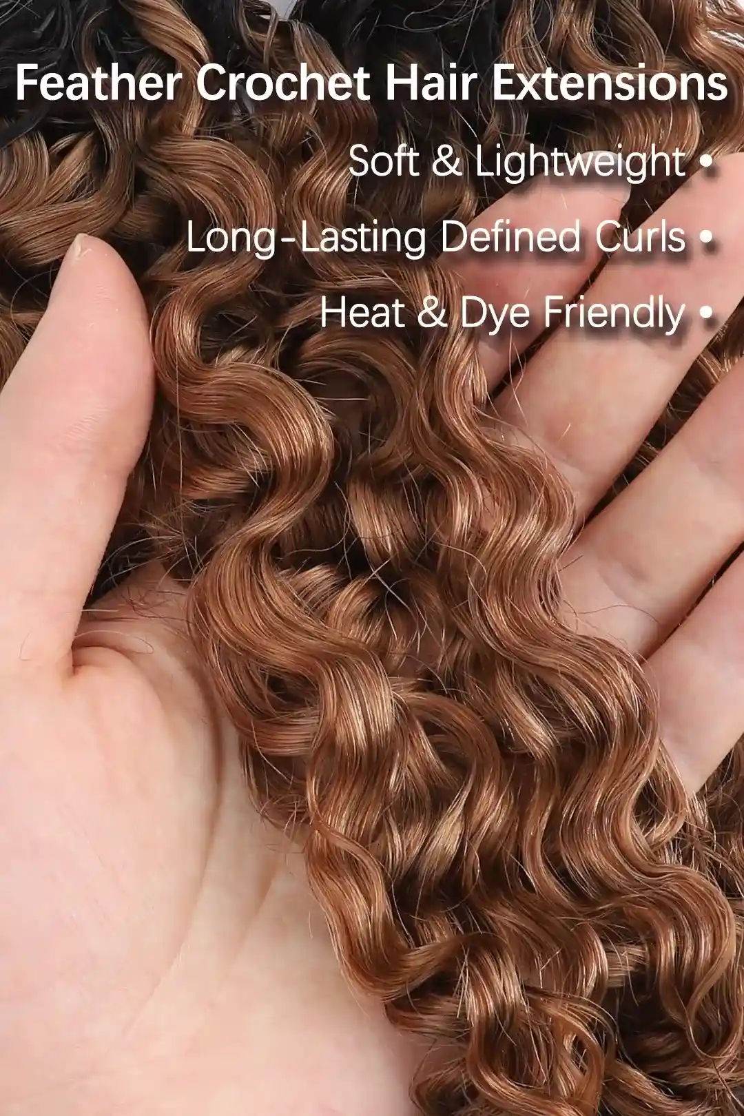 Auburn Brown Ombre Burmese Curly with Spiral Curls Feather Crochet Hair - T1B/30 Human Hair - Image 3