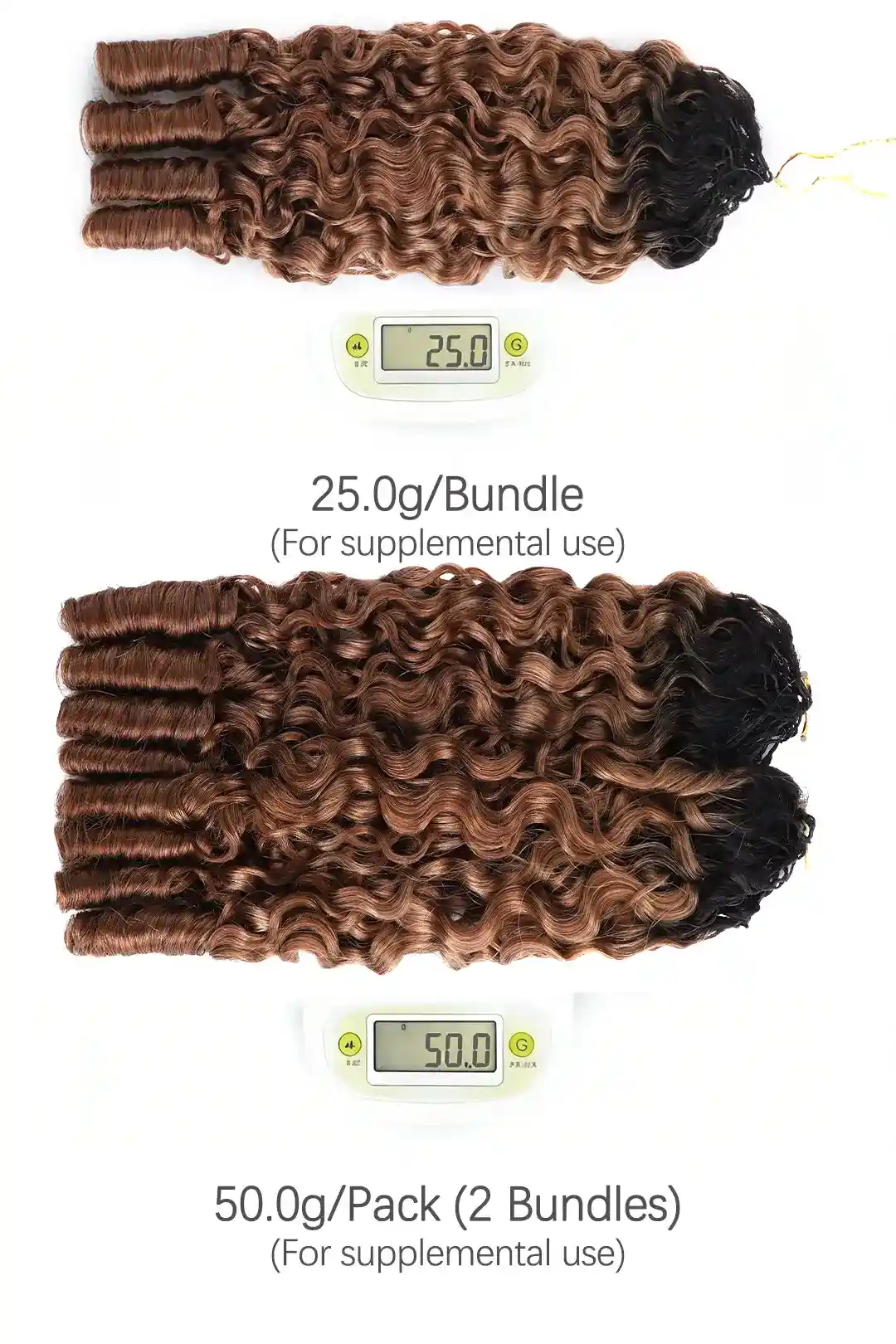 Auburn Brown Ombre Burmese Curly with Spiral Curls Feather Crochet Hair - T1B/30 Human Hair - Image 5