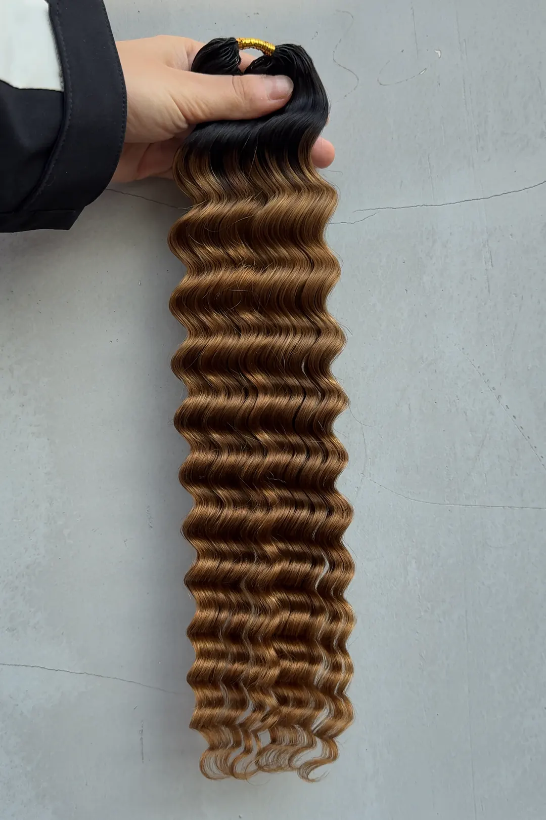 Auburn Brown Ombre Deep Wave Feather Crochet Hair - T1B/30 Human Hair - Image 3