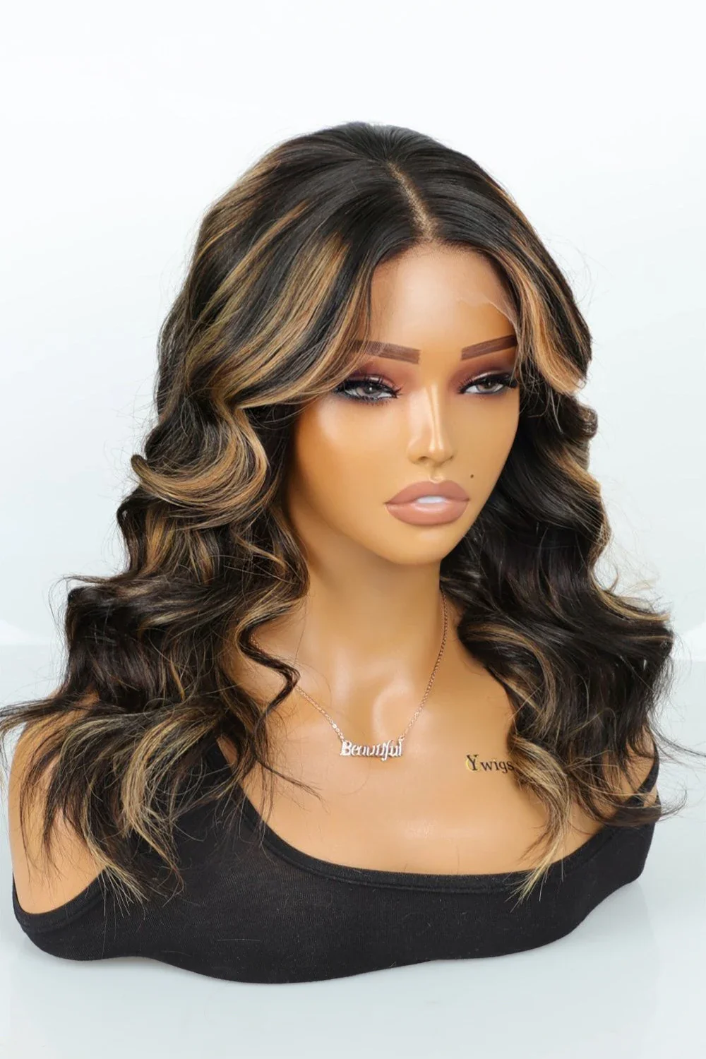 Black Wig with Brown Highlights Glueless HD Lace Body Wave - Image 3