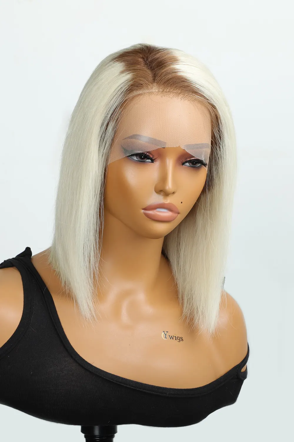 Side Part Short Straight Bob Wigs 613 Blonde With Brown Roots