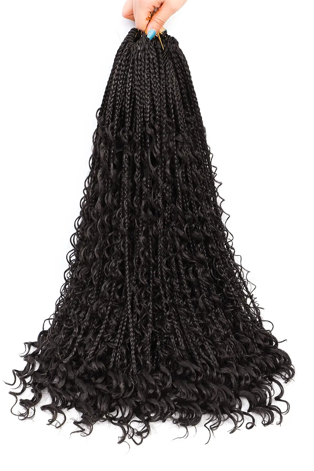 Boho Crochet Box Braids with Human Hair Curls Pre-Looped Deep Wave 20 Strands BB01