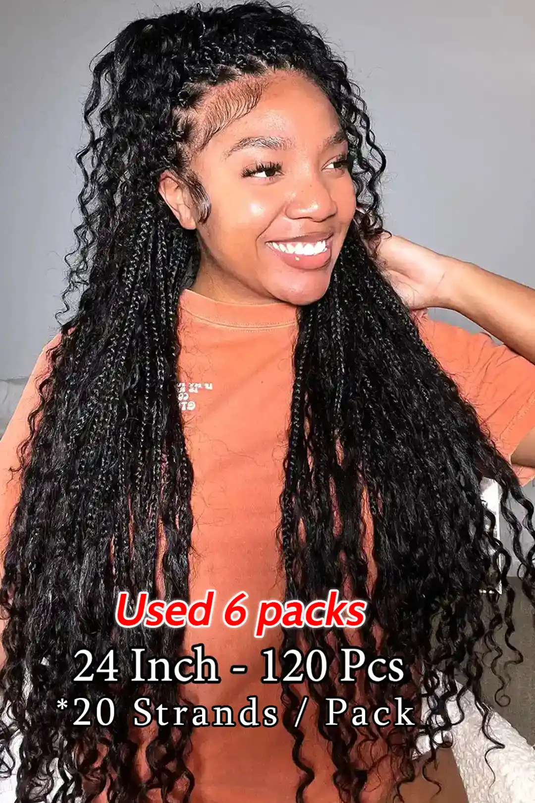 Boho Crochet Box Braids with Human Hair Curls Pre-Looped Deep Wave 20 Strands BB01 - Image 3