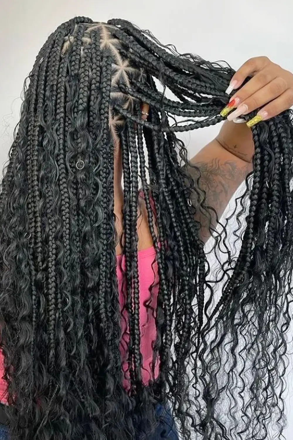 Boho Crochet Box Braids with Human Hair Curls Pre-Looped Deep Wave 20 Strands BB01 - Image 4