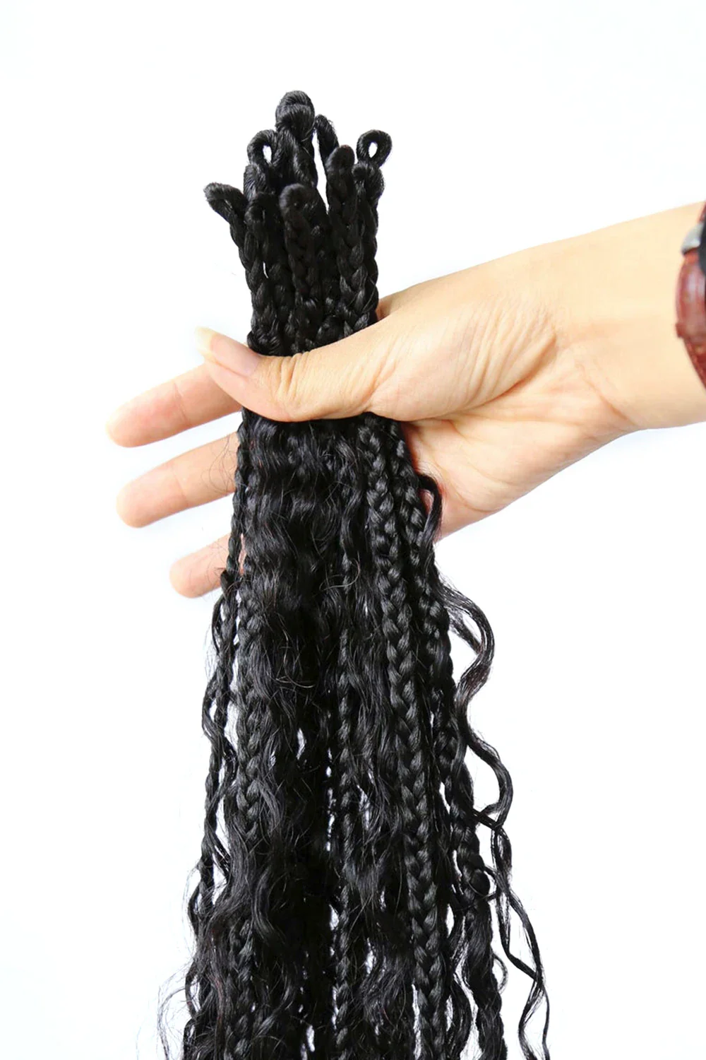 Boho Crochet Box Braids with Human Hair Curls Pre-Looped Deep Wave 20 Strands BB01 - Image 8