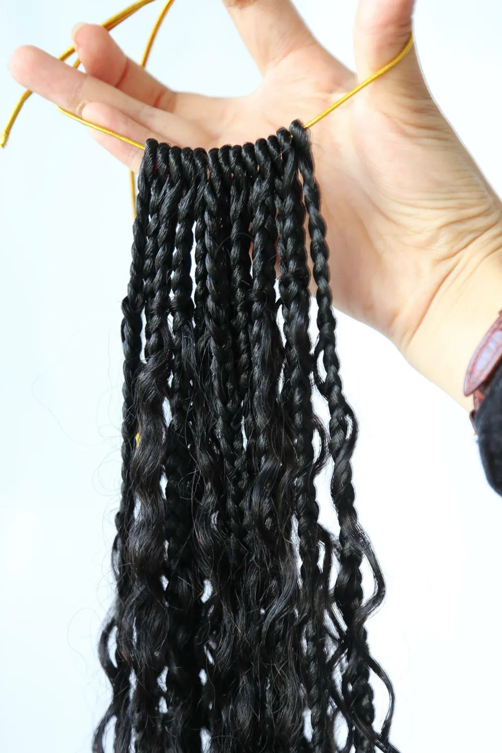 Boho Crochet Box Braids with Human Hair Curls Pre-Looped Deep Wave 20 Strands BB01 - Image 9