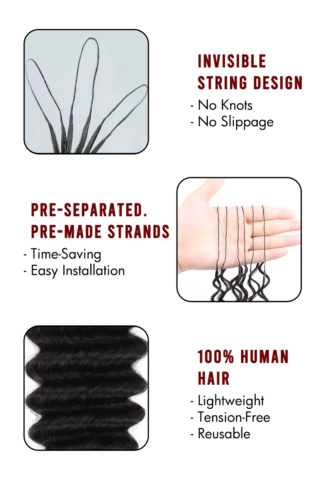 Double Drawn Braiding Feather Crochet Hair – Deep Wave Long Cord for Miracle Knots - Image 6
