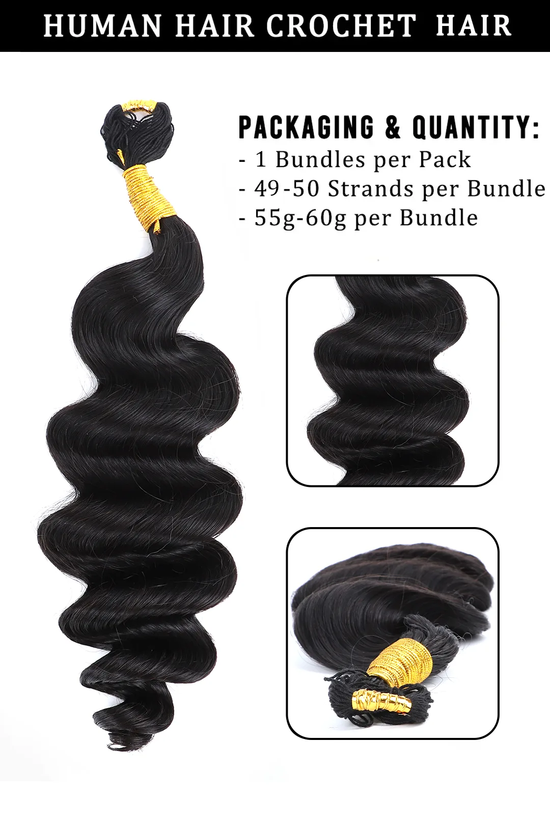 Double Drawn Braiding Feather Crochet Hair – Loose Wave Long Cord for Miracle Knots - Image 6