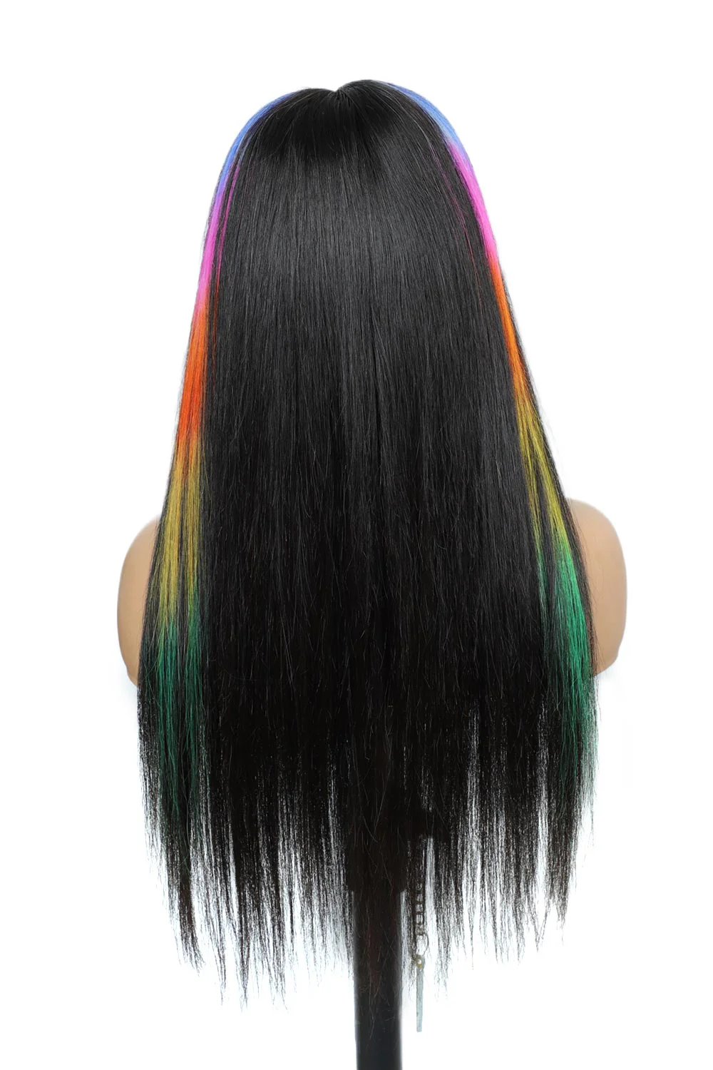 Bright Rainbow Colored Wig Glueless HD Lace Front Straight Highlights - Image 7