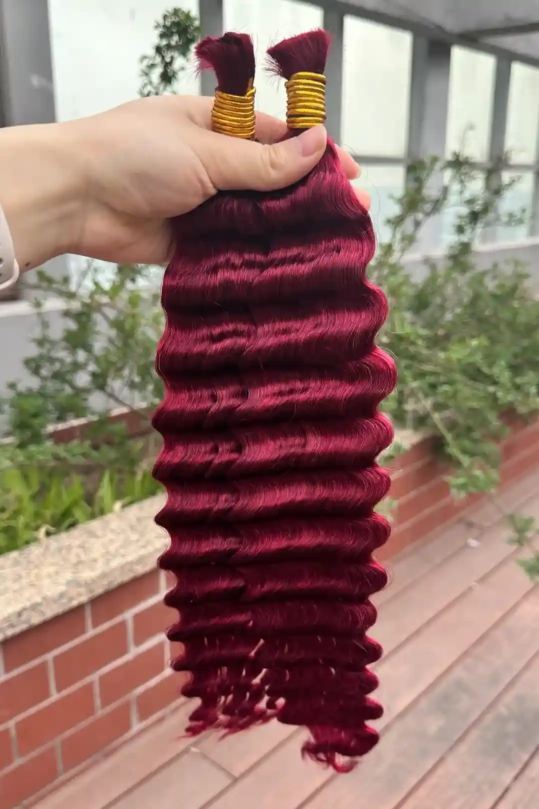 Bulk Human Hair For Braiding Burgundy Red Deep Wave BU19 - Image 3