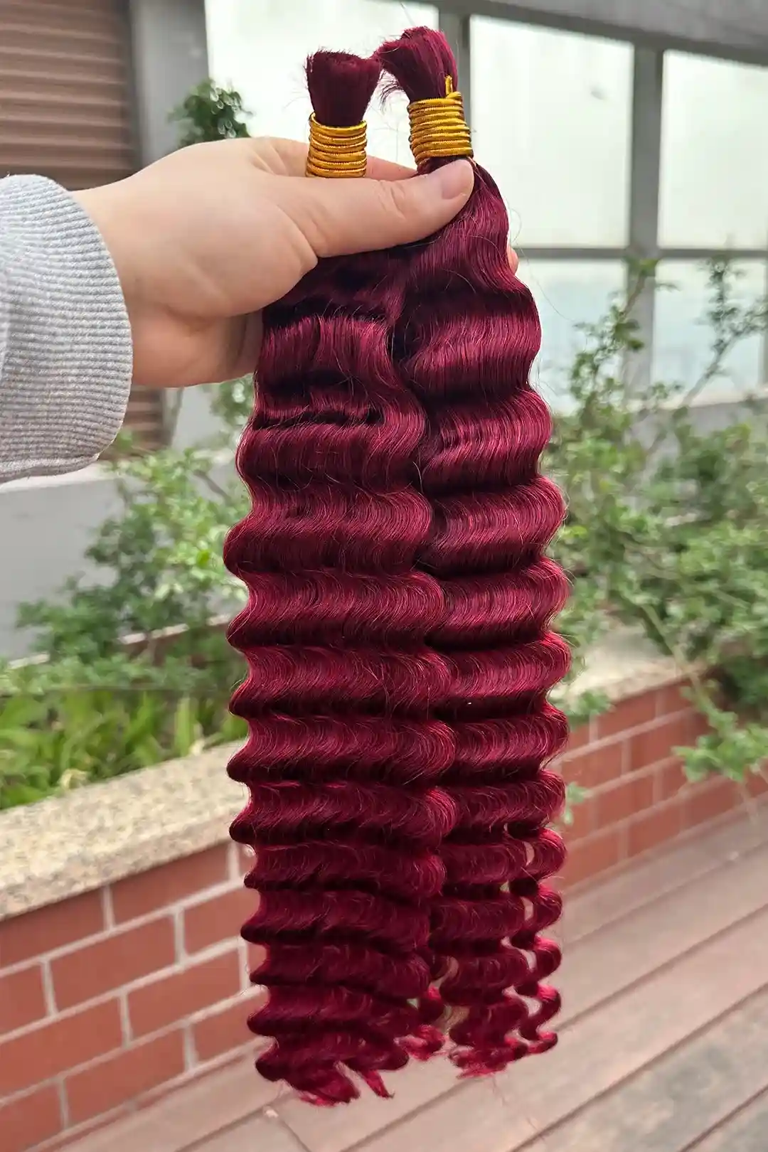 Bulk Human Hair For Braiding Burgundy Red Deep Wave BU19 - Image 5