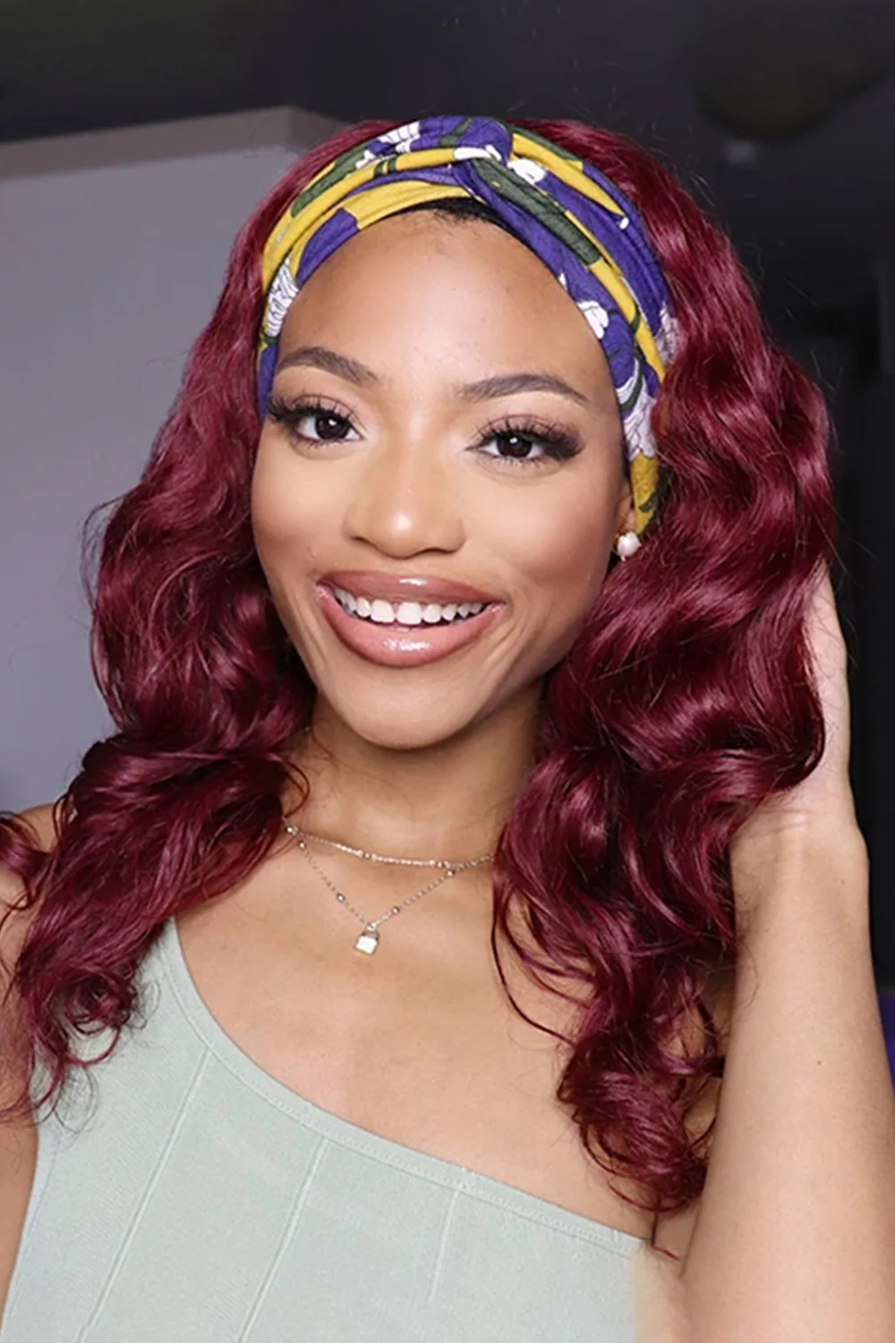 Burgundy 99J Human Hair Headband Wig Styles HBW08