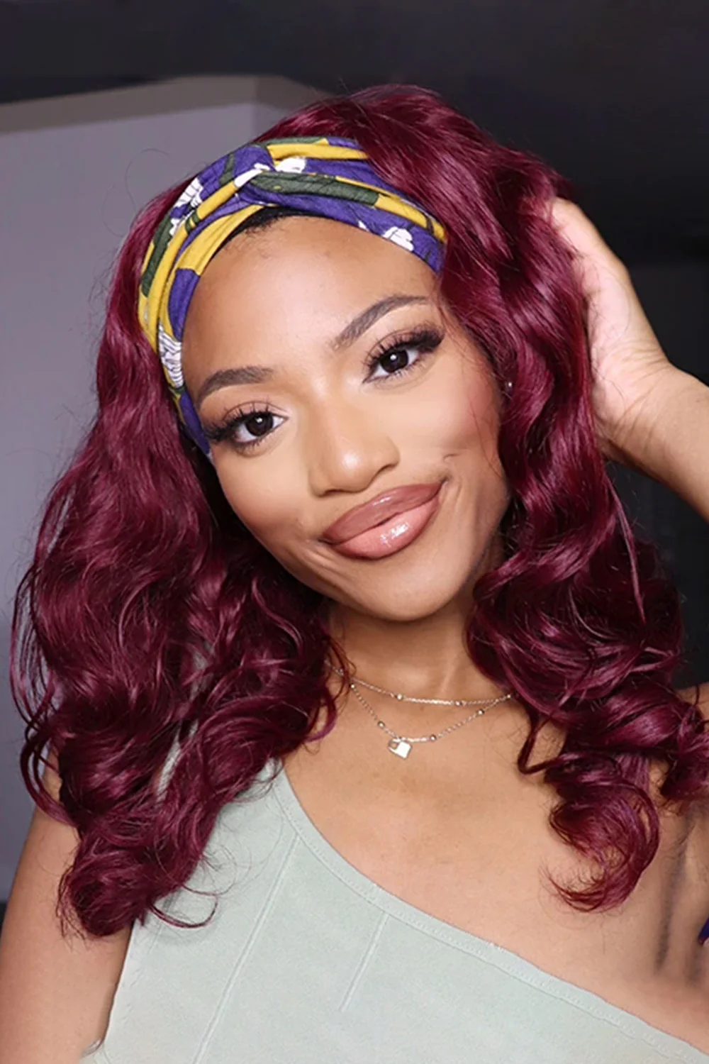 Burgundy 99J Human Hair Headband Wig Styles HBW08 - Image 8