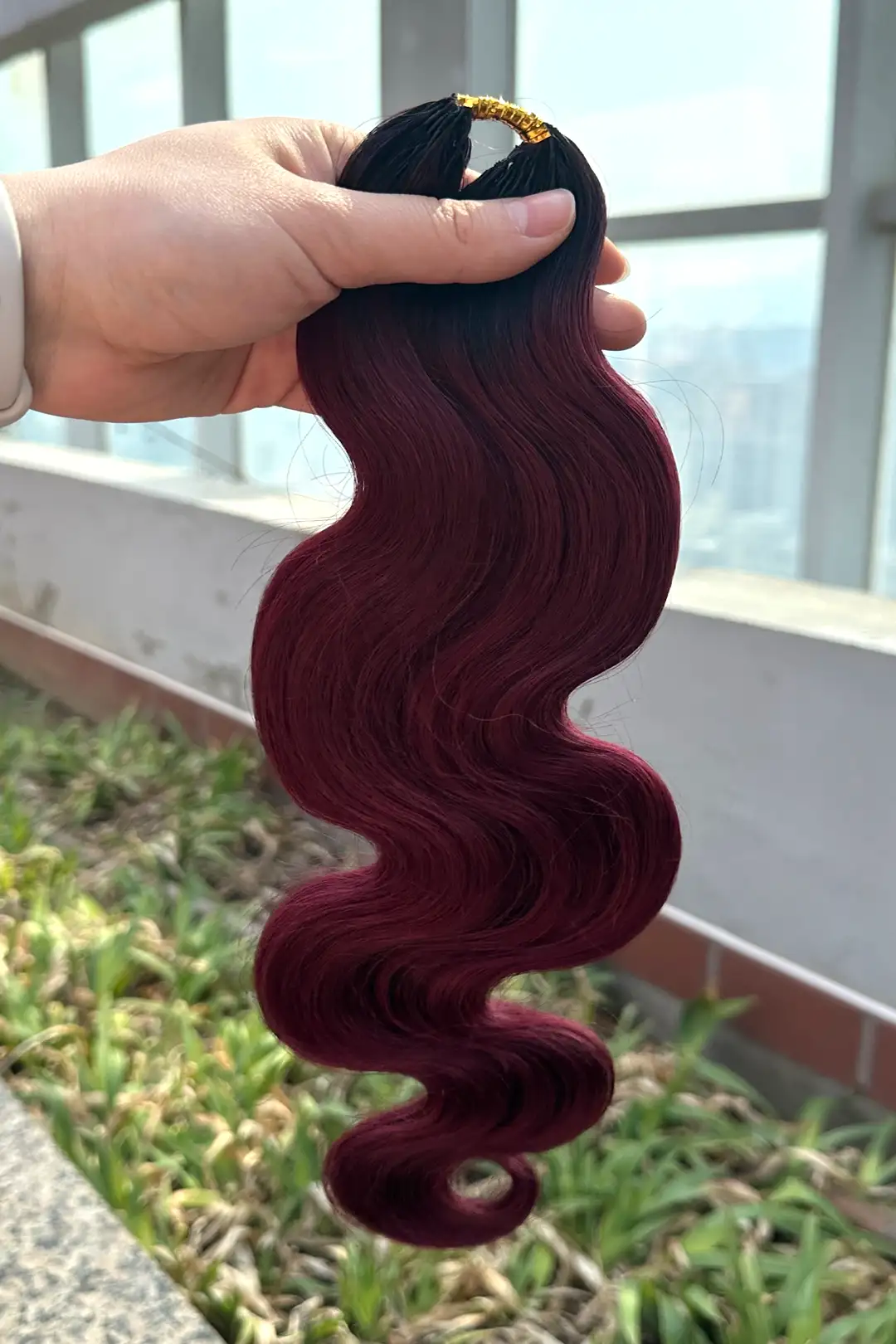 Double Drawn Burgundy Ombre Body Wave Feather Crochet Hair - T1B/99J Human Hair - Image 3