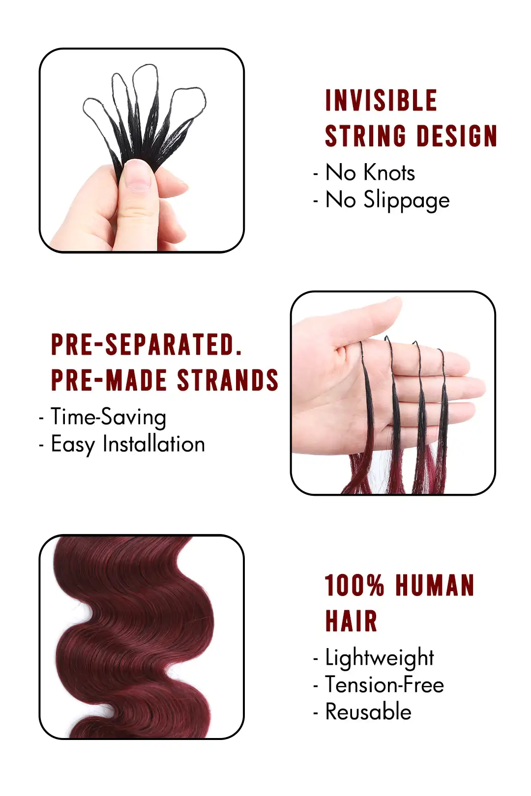 Double Drawn Burgundy Ombre Body Wave Feather Crochet Hair - T1B/99J Human Hair - Image 6