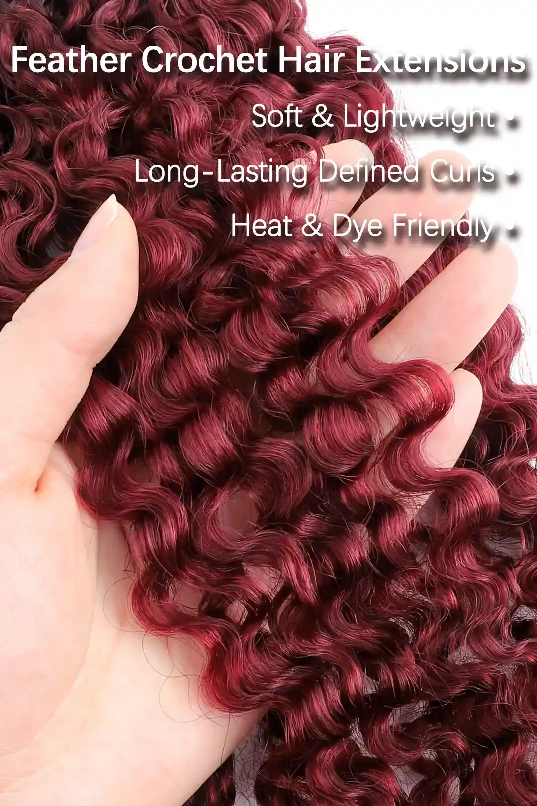 Burgundy Ombre Water Deep Wave Feather Crochet Hair - T1B/99J Human Hair - Image 3