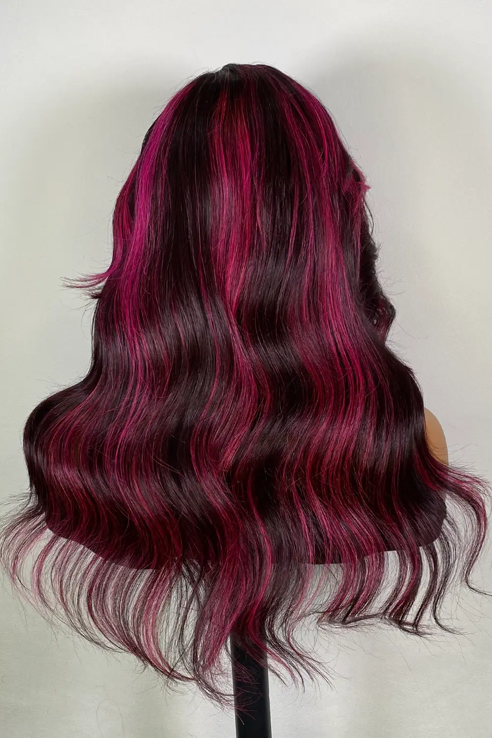 Burgundy Red Skunk Stripe Wig Gluess HD Lace Frontal Body Wave - Image 3