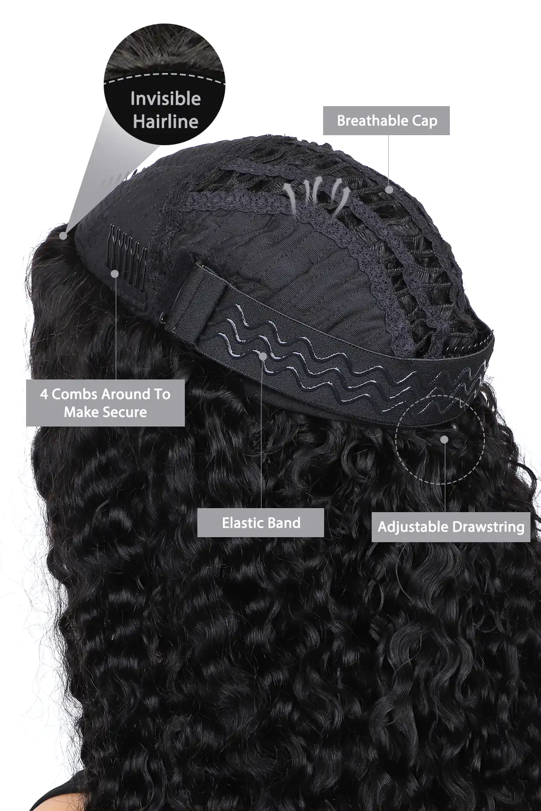 Burmese Curly with Spiral Curls Ends Half Wig Flexible Fit Drawstring - Image 5