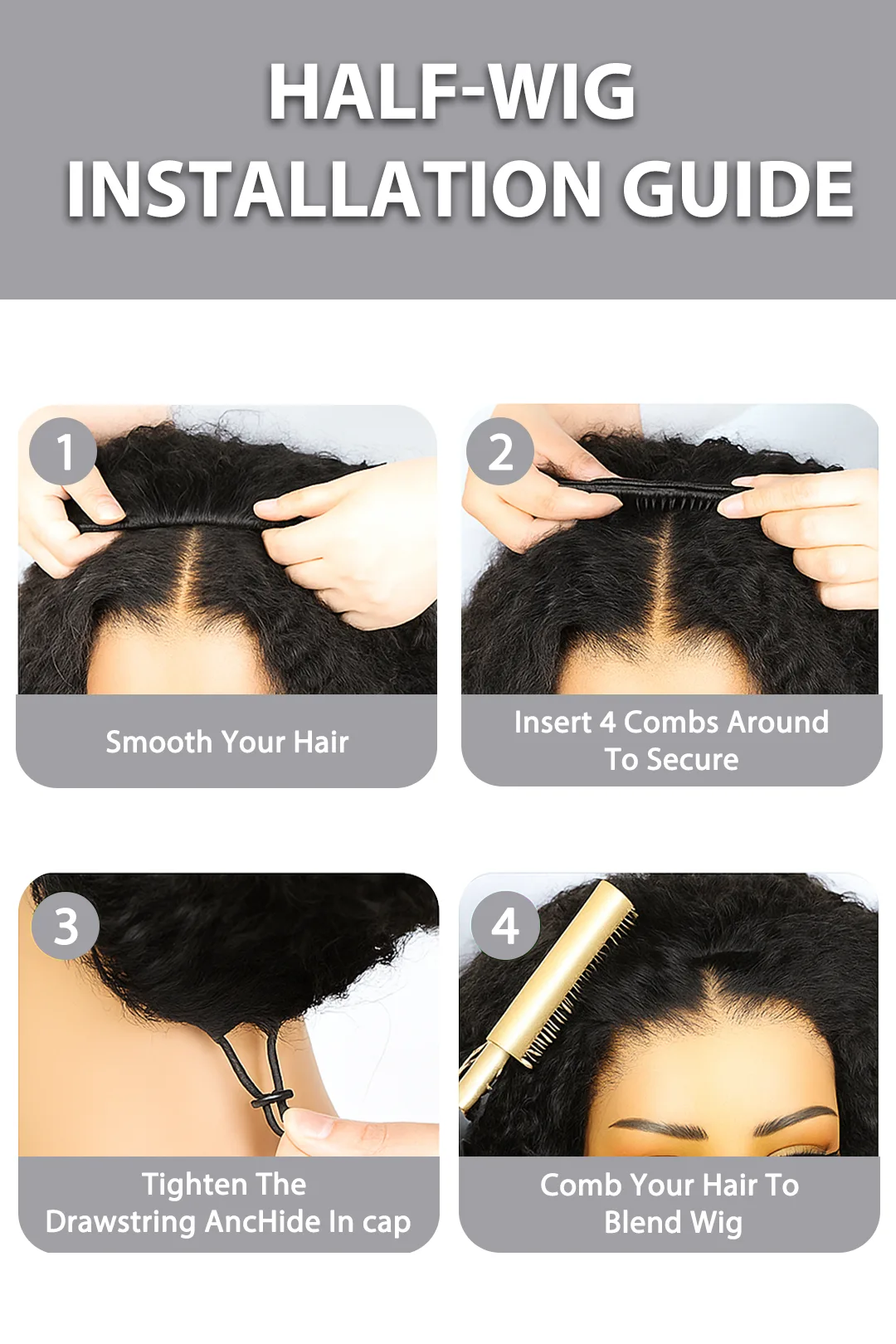 Burmese Curly with Spiral Curls Ends Half Wig Flexible Fit Drawstring - Image 7