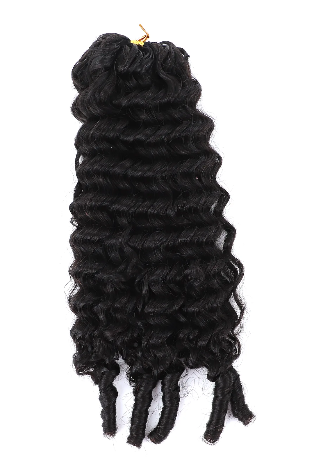 Double Drawn Burmese Curly with Spiral Ends Feather Crochet Hair FE33