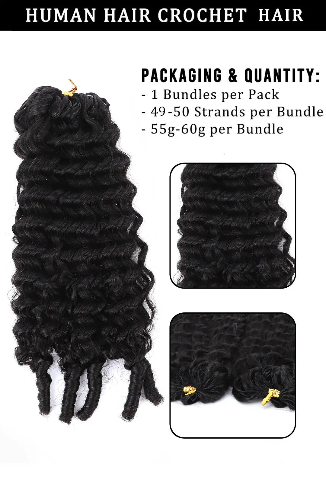 Double Drawn Burmese Curly with Spiral Ends Feather Crochet Hair FE33 - Image 10