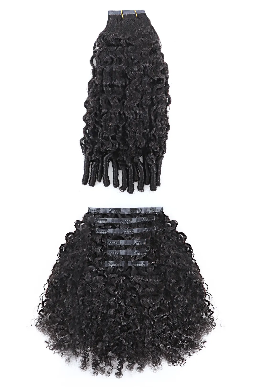 Burmese Curly with Spiral Curls Seamless Clip ins Double Drawn Hair - Image 2